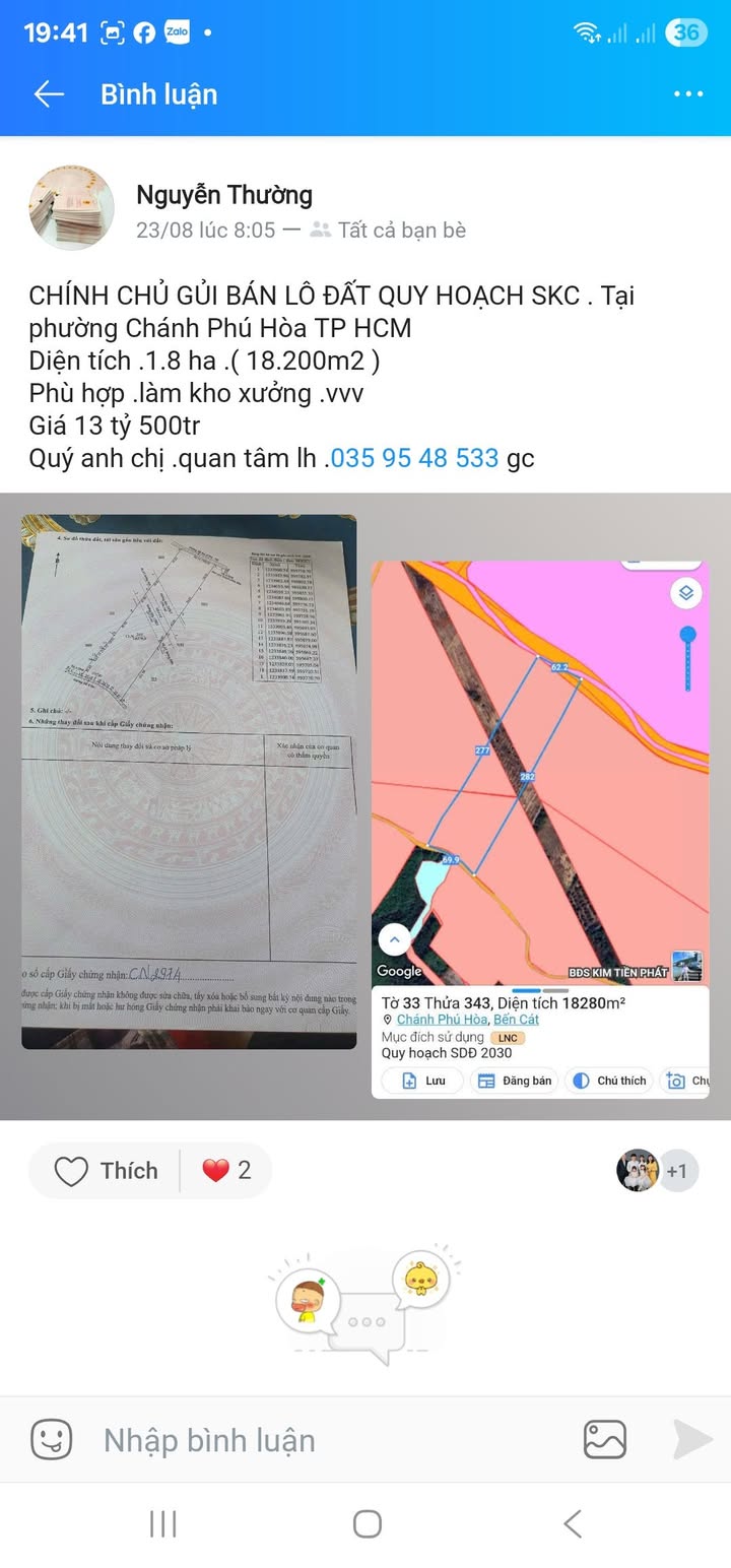 Đất quy hoạch SKC Chánh Phú Hòa 18.200m² giá 13.5 tỷ - Cơ hội đầu tư hấp dẫn!