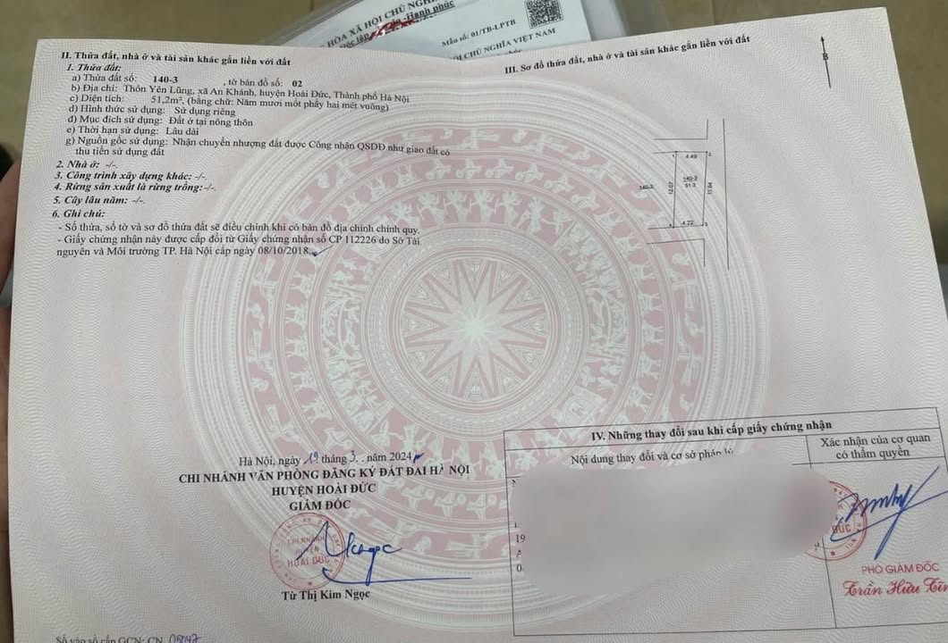 Bán đất thổ cư thôn Yên Lũng, An Khánh, Hoài Đức 51m² giá 6.9 tỷ - Lô góc 3 mặt thoáng!