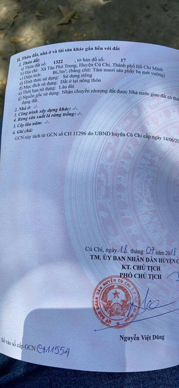 Đất nền Tân Phú Trung Củ Chi 86m² giá 1.65 tỷ - Cơ hội đầu tư hấp dẫn!