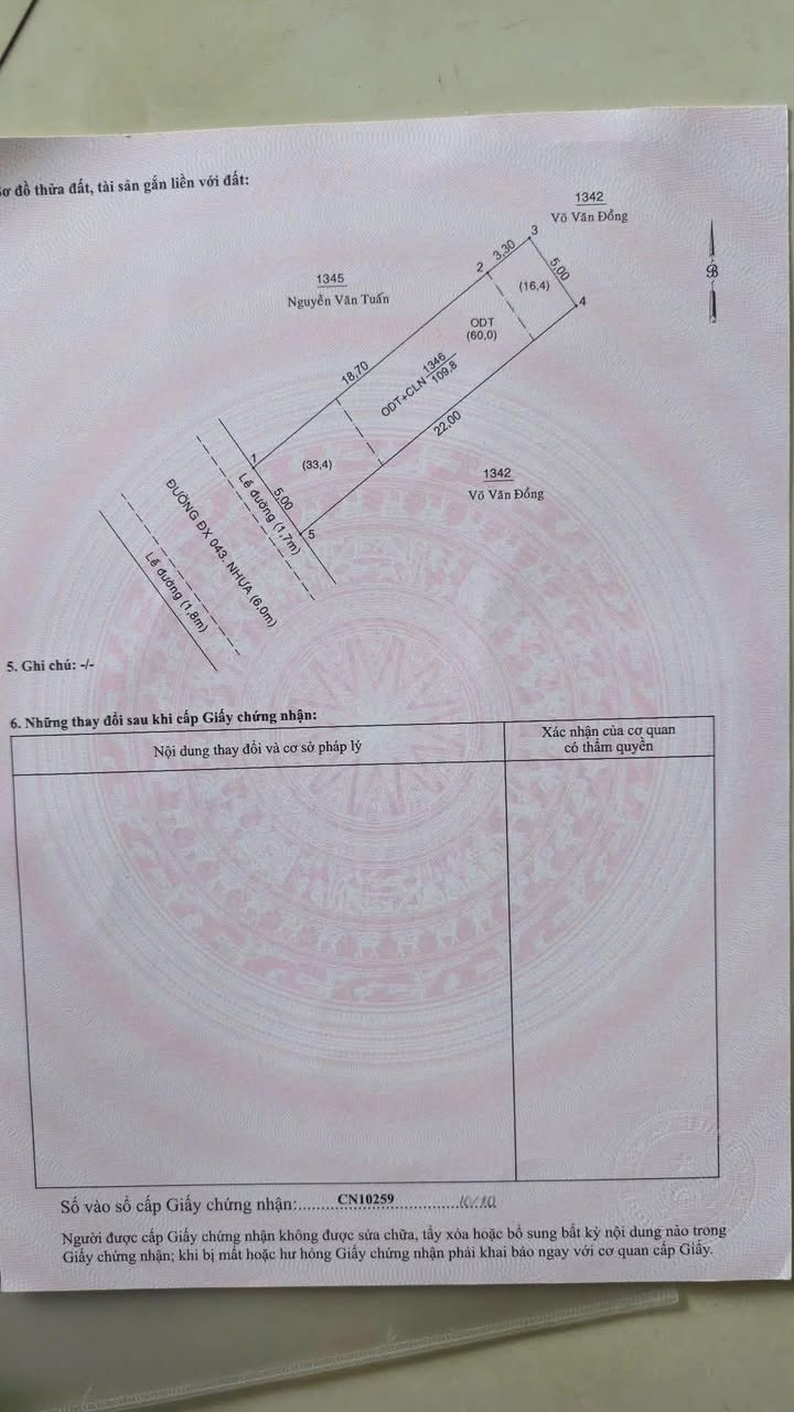 Đất mặt tiền đường DX 043 Phú Mỹ 110m² giá 3.59 tỷ - Vị trí đắc địa cho đầu tư!