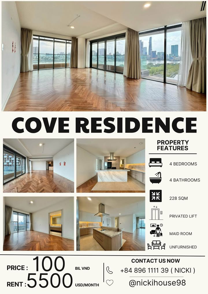 Căn hộ Cove Residence Thủ Thiêm 228m² giá 100 tỷ - View trọn thành phố