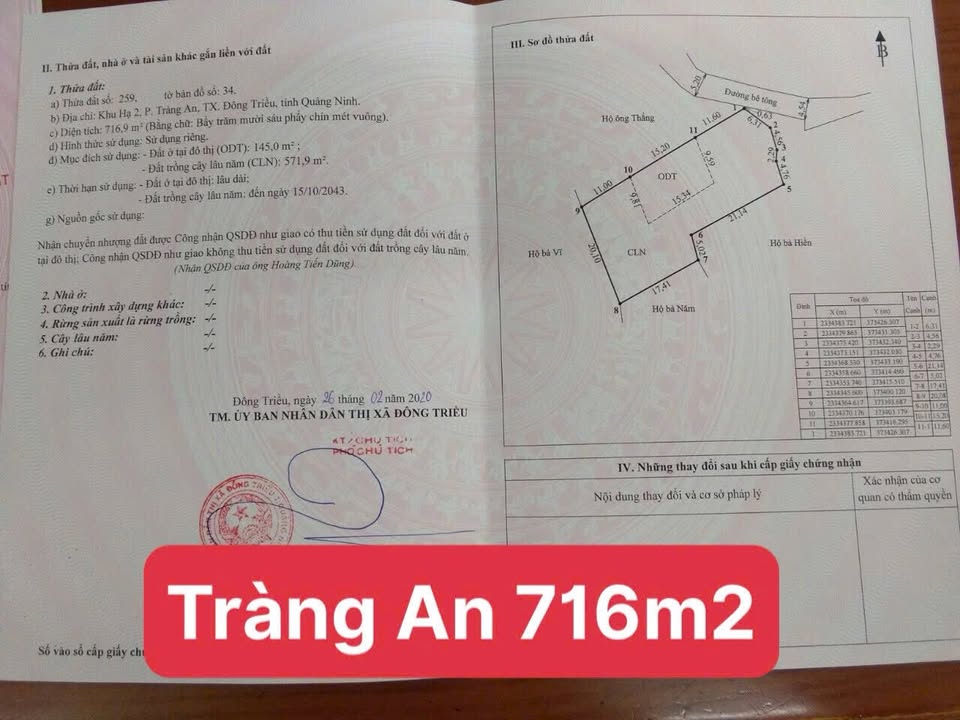 Đất nền giá đầu tư Khu Hạ 2, Tràng An 716m² - Chính chủ bán gấp!