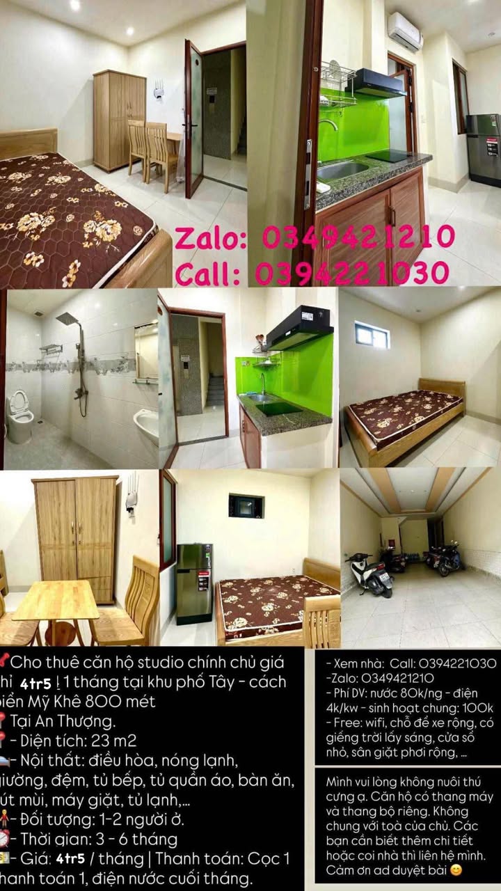 Căn hộ Studio cho thuê tại Khu phố Tây Đà Nẵng 23m² giá chỉ 4.5 triệu - Gần biển Mỹ Khê!