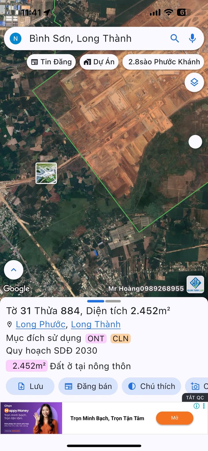 Đất mặt tiền đường nhựa Long Phước 2452m² giá 12 tỷ - Tiềm năng phát triển lớn!