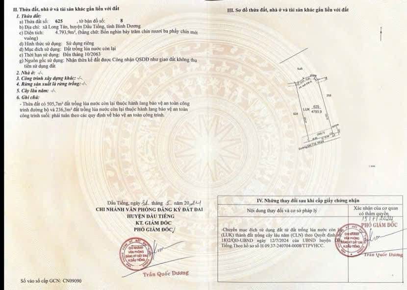 Đất nền Dầu Tiếng, Bình Dương 4793m² giá 6 tỷ - Mặt tiền 46m, giáp suối