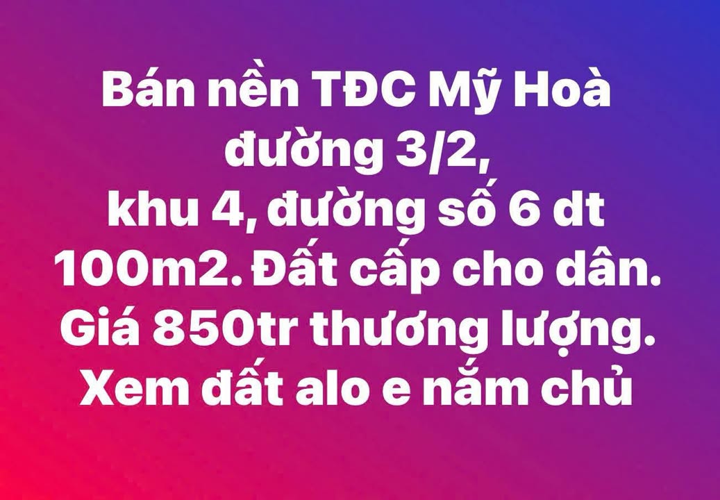 Đất nền khu tái định cư Mỹ Hòa 100m² giá 850 triệu - Cơ hội đầu tư hấp dẫn!