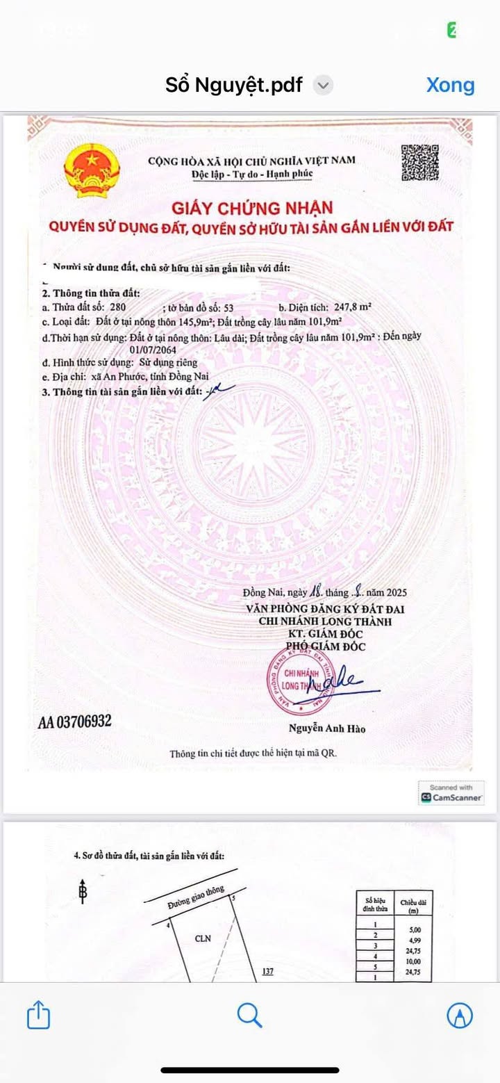 Đất nền An Phước Long Thành 250m² giá 2 tỷ - Cơ hội đầu tư sinh lời!