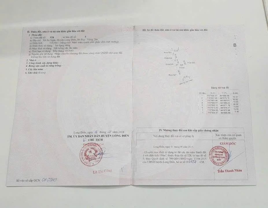 Đất nền xã An Ngãi, Long Điền 519m² giá 2.3 tỷ - Đầu tư sinh lời ngay!