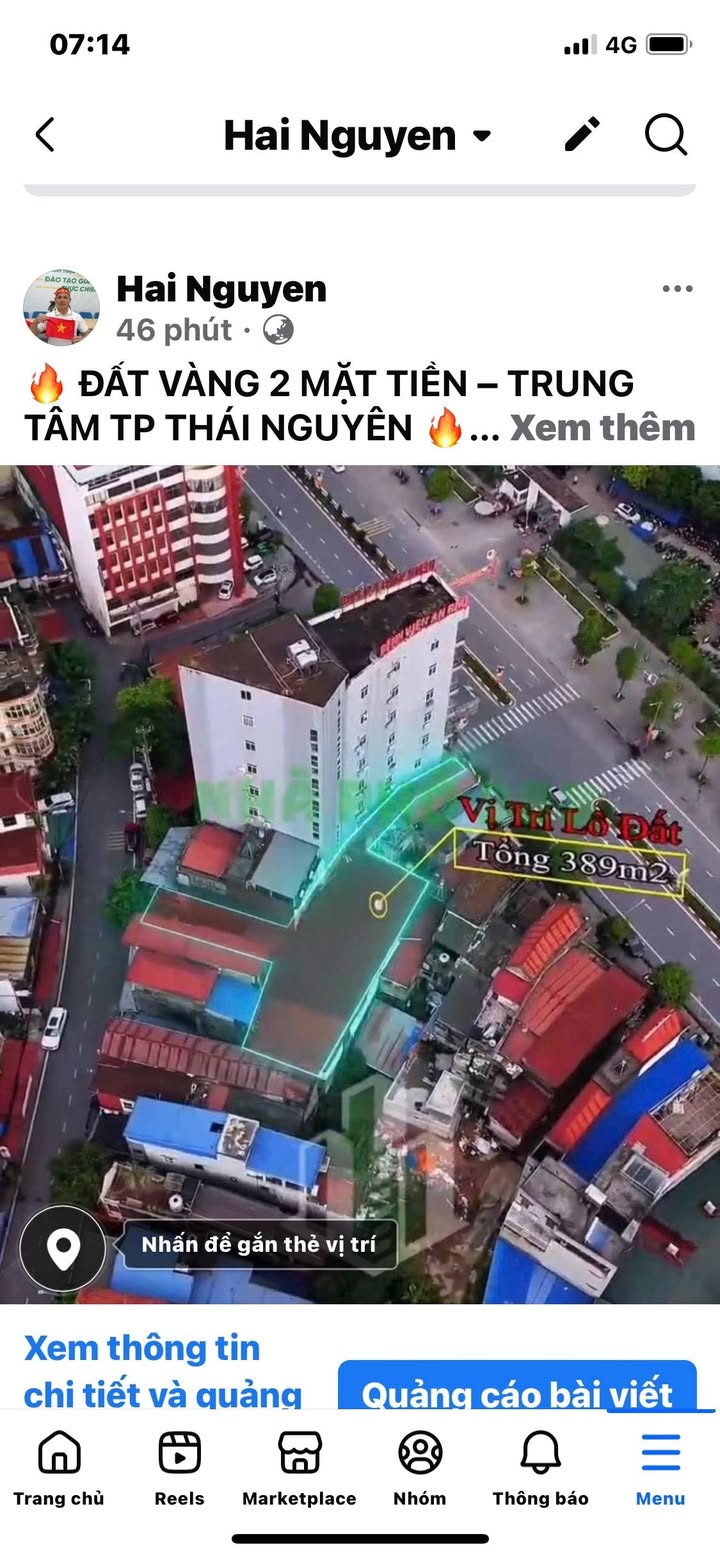 Đất vàng 2 mặt tiền trung tâm TP Thái Nguyên 389m² - Đầu tư sinh lời vững chắc!