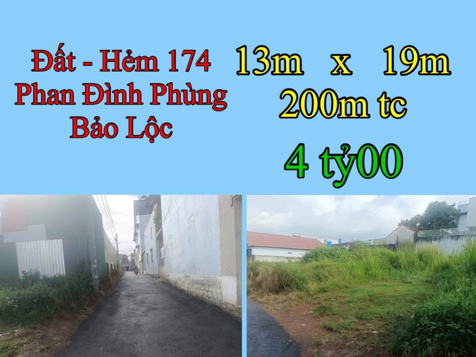 Đất nền hẻm 174 Phan Đình Phùng, Bảo Lộc 247m² giá 4 tỷ - Đầu tư sinh lời ngay!