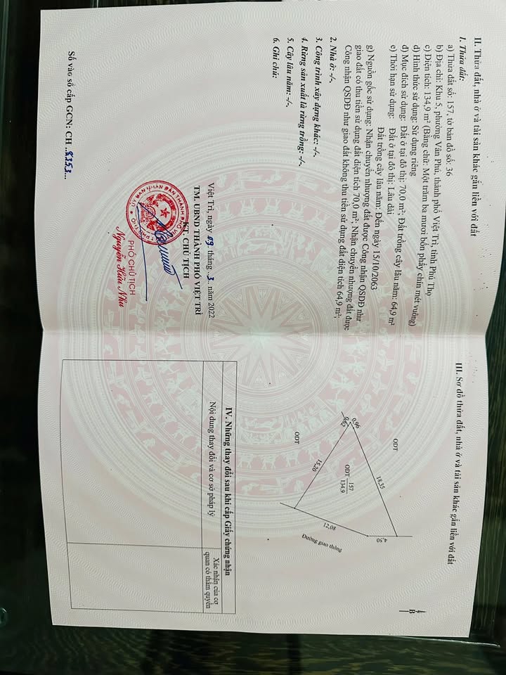 Đất thổ cư Vân Phú Việt Trì 135m² giá 2 tỷ - Đầu tư sinh lời ngay!