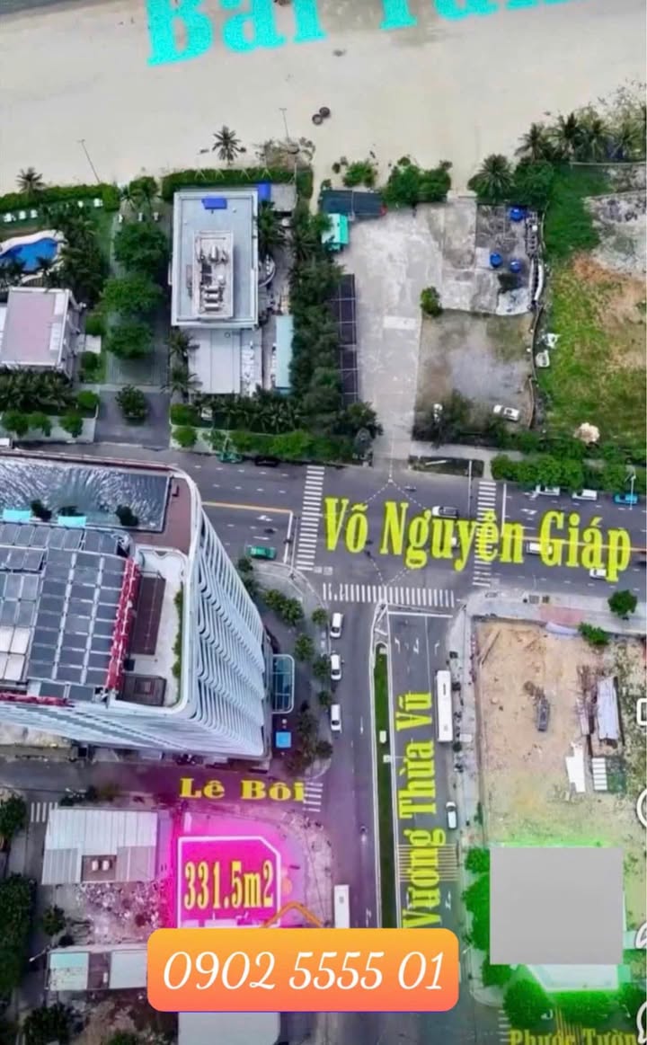 Đất biển 2 mặt tiền Vương Thừa Vũ, Đà Nẵng 331,5m² - Cách biển 3 bước chân!