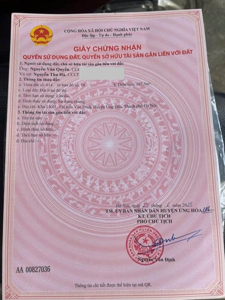 Đất nền Vân Đình, 107.5m² chỉ 6 triệu/m² - Đường rộng 15m, tiện ích đầy đủ!