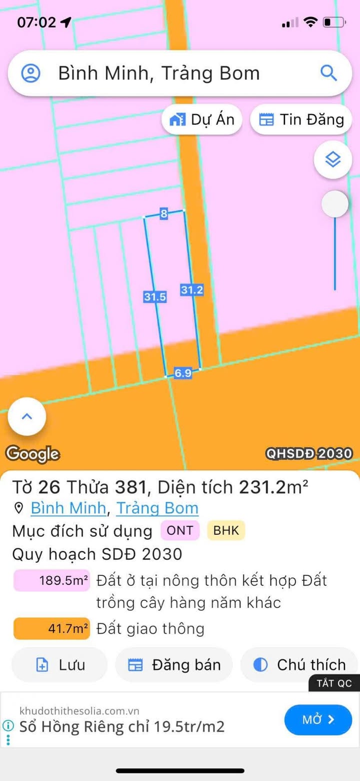 Đất thổ cư Trảng Bom Đồng Nai 213m² giá 1.6 tỷ - Bán gấp, cơ hội đầu tư!