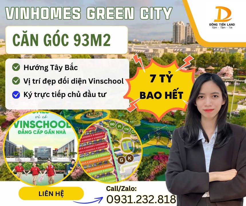 Shophouse Vinhomes Green City 93m² giá 7 tỷ - Căn góc 2 mặt tiền đón sáng