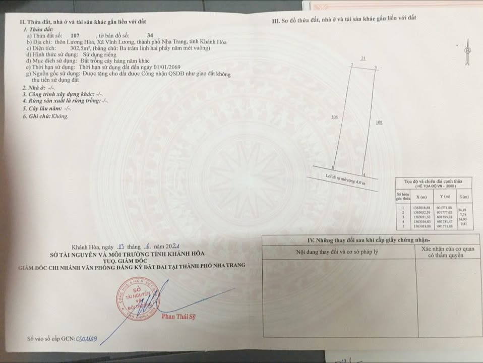 Đất nền Vĩnh Lương Nha Trang 302m² giá 800 triệu - Cơ hội đầu tư hấp dẫn!