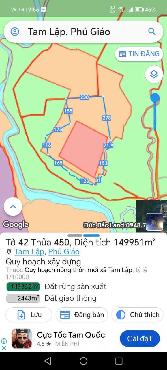 Đất nền Phú Giáo 15ha giá 4.4 tỷ - Cơ hội đầu tư hấp dẫn!