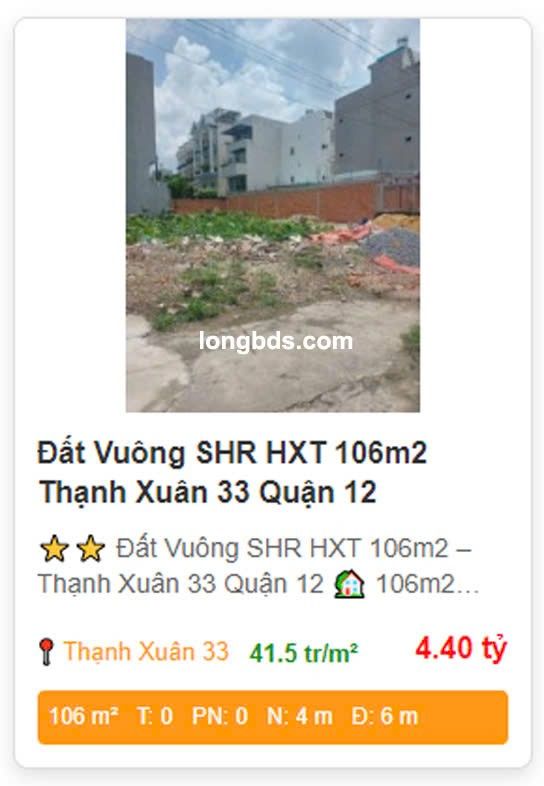 Đất nền Thạnh Xuân 33 Quận 12 106m² - Sổ đỏ chính chủ, giá thỏa thuận!