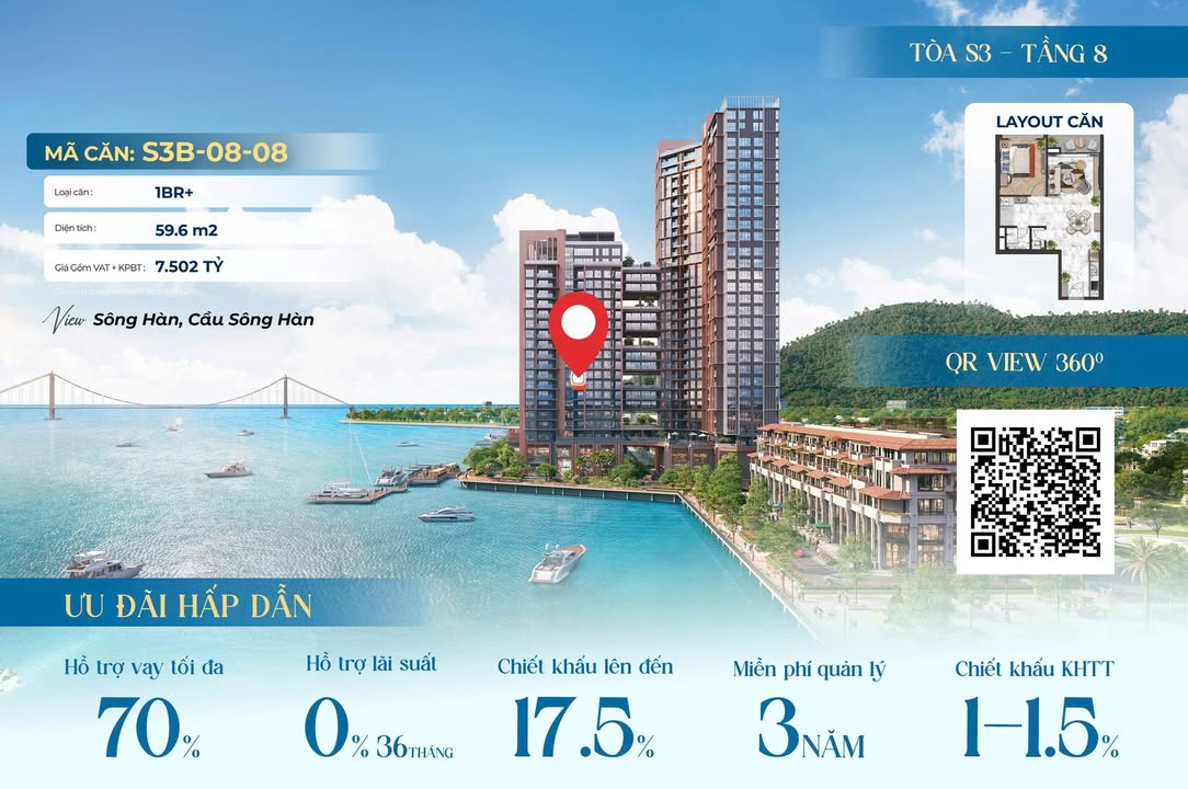 Căn hộ Sun Symphony Đà Nẵng 59.6m² giá thỏa thuận - View sông Hàn tuyệt đẹp!