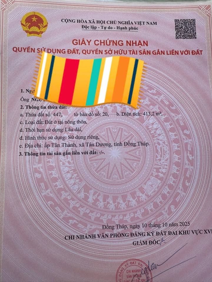 Đất nền 413m² Tân Dương, Lai Vung - Giá mềm, sổ đỏ chính chủ!