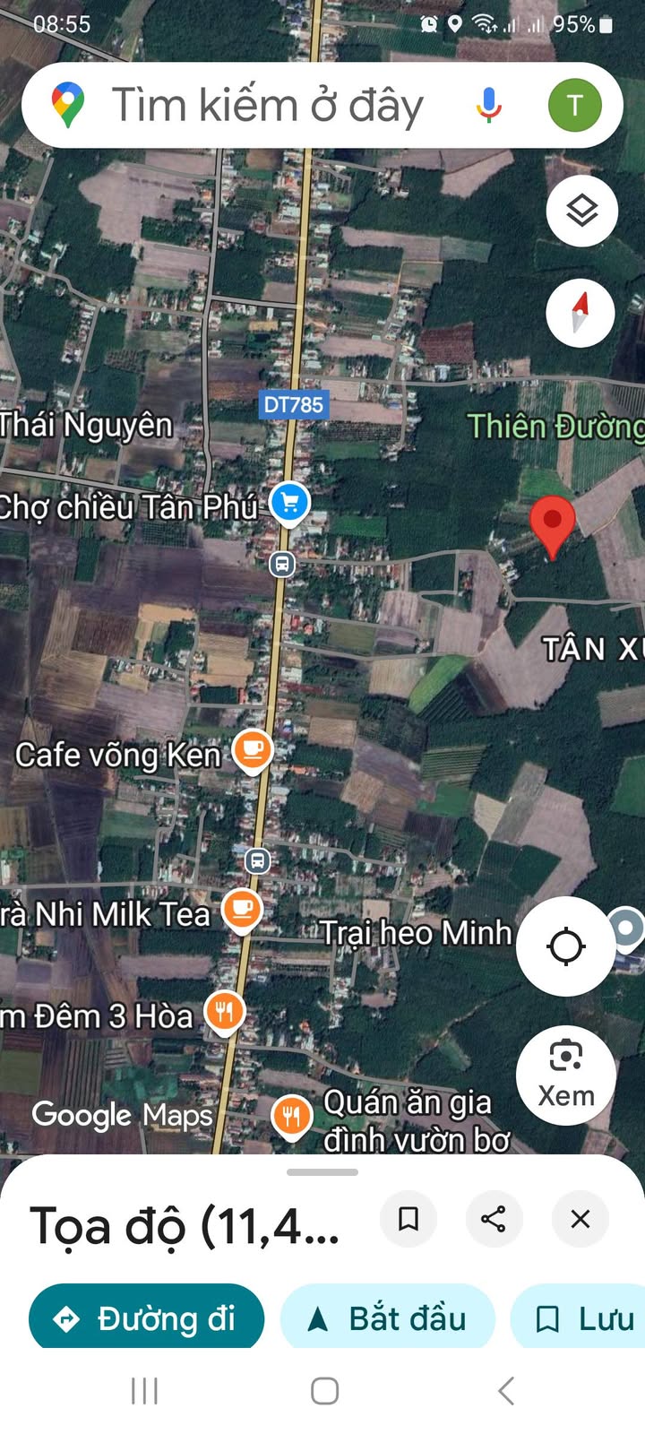 Đất thổ cư Tân Phú Tân Châu 1024m² giá 850 triệu - Mặt tiền đường DT 785