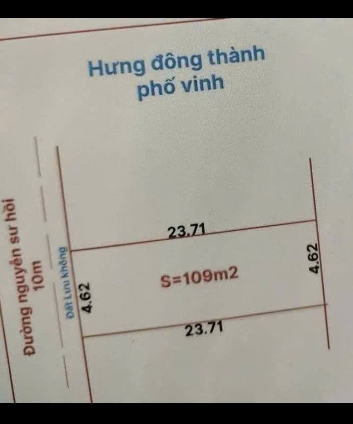 Bán đất mặt đường Nguyễn Sư Hồi Vinh 109m² giá 3.XX tỷ - Vị trí đẹp, pháp lý rõ ràng!