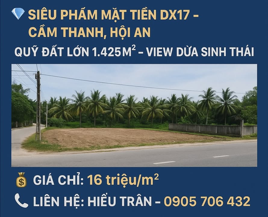 Đất mặt tiền ĐX17 Cẩm Thanh 1425m² giá 22.7 tỷ - Cơ hội đầu tư hiếm có!