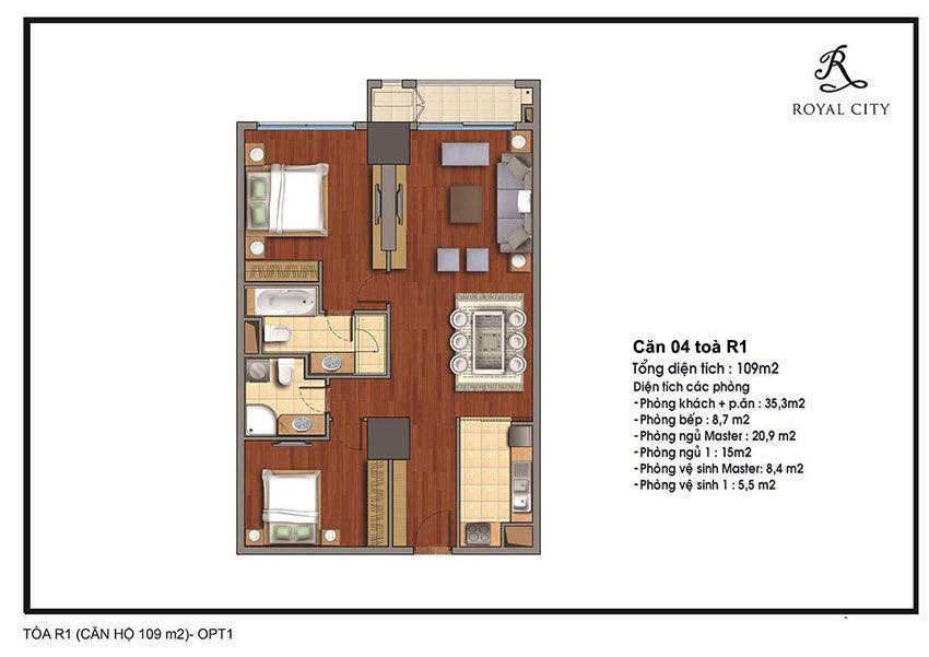 Căn hộ 2 phòng ngủ R1 – Royal City 109m² giá thỏa thuận - Sẵn sàng vào ở ngay!
