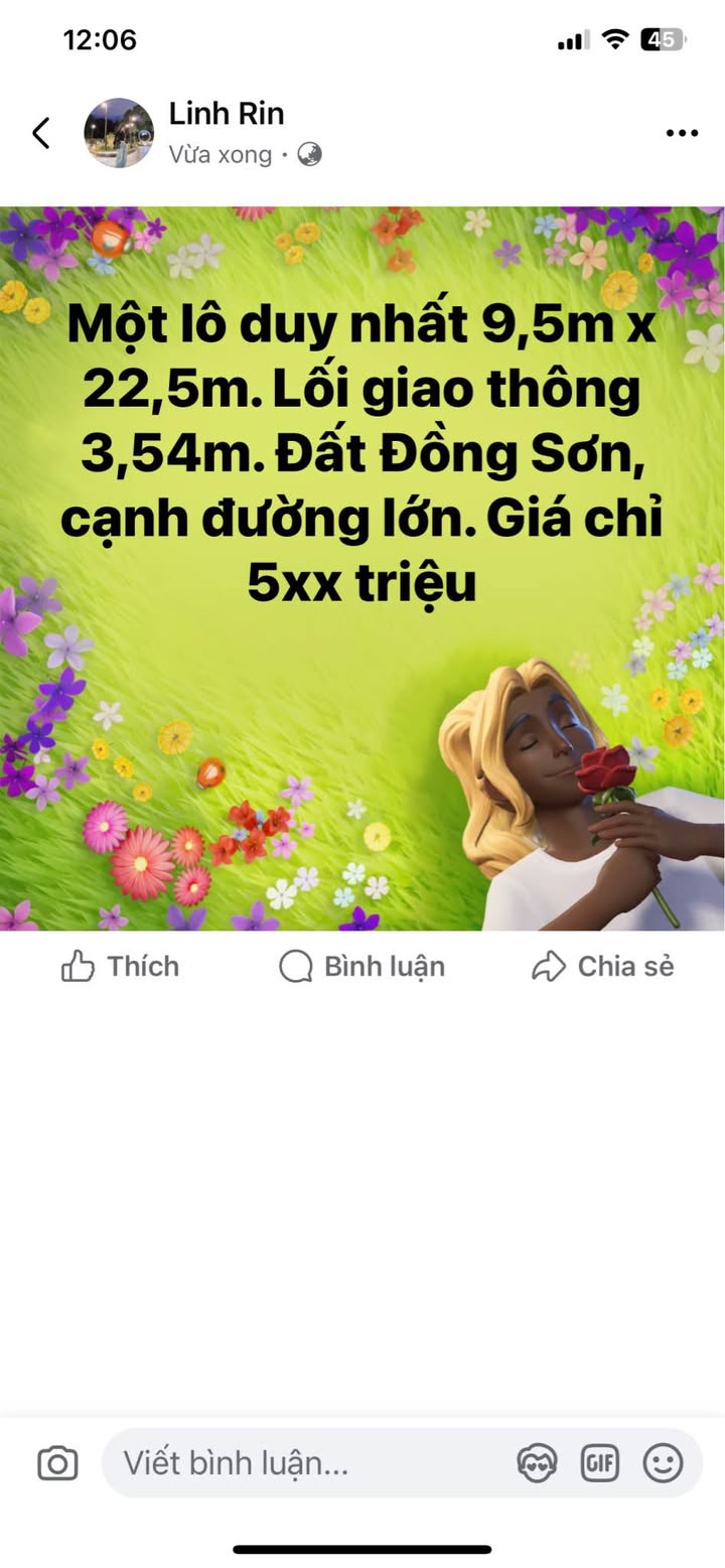 Đất nền Đồng Sơn, Đồng Hới 213m² giá 550 triệu - Sổ đỏ chính chủ!