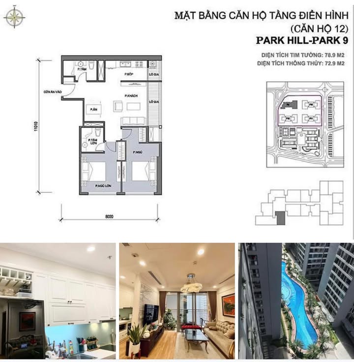 Căn hộ Park 9 Times City 79m² giá thỏa thuận - Góc view đẹp ánh sáng tự nhiên