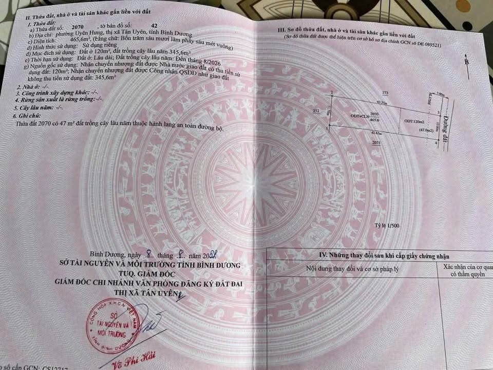 Đất thổ cư 465m² mặt tiền đường nhựa tại phường Uyên Hưng - Tiềm năng đầu tư lớn!