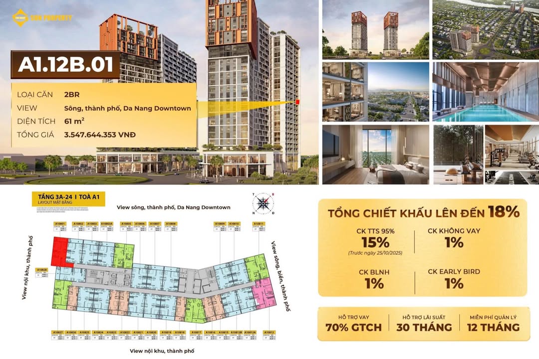 Căn hộ CORA TOWER Đà Nẵng 61m² giá 2.9 tỷ - View sông tuyệt đẹp!