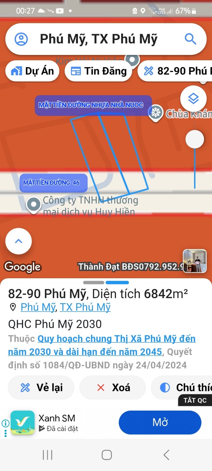 Đất nền 6,8 sào tại trung tâm TP Phú Mỹ - Giá thỏa thuận, vị trí đẹp!