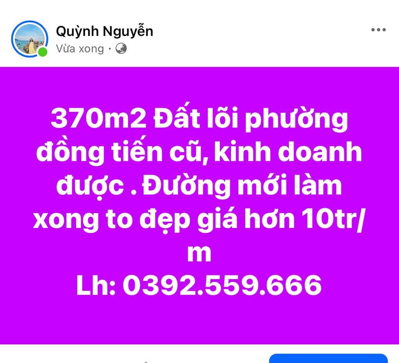 Đất kinh doanh tại Phường Đồng Tiến, Thái Nguyên 370m² giá 3.7 tỷ - Đường đẹp, tiện lợi!