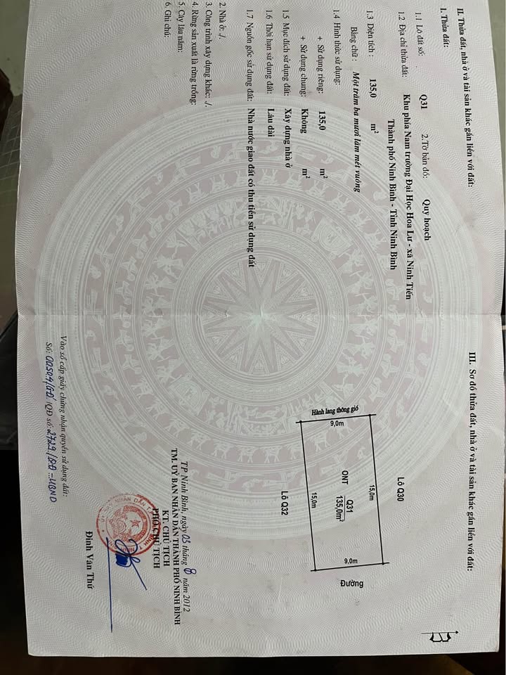 Đất chính chủ Ninh Tiến 135m² giá 9 tỷ - Đầu tư sinh lời ngay!