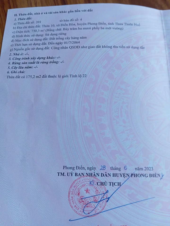 Đất nền tại Phong Điền, Thừa Thiên Huế 730m² giá 160 triệu - Gần biển chỉ 500m!