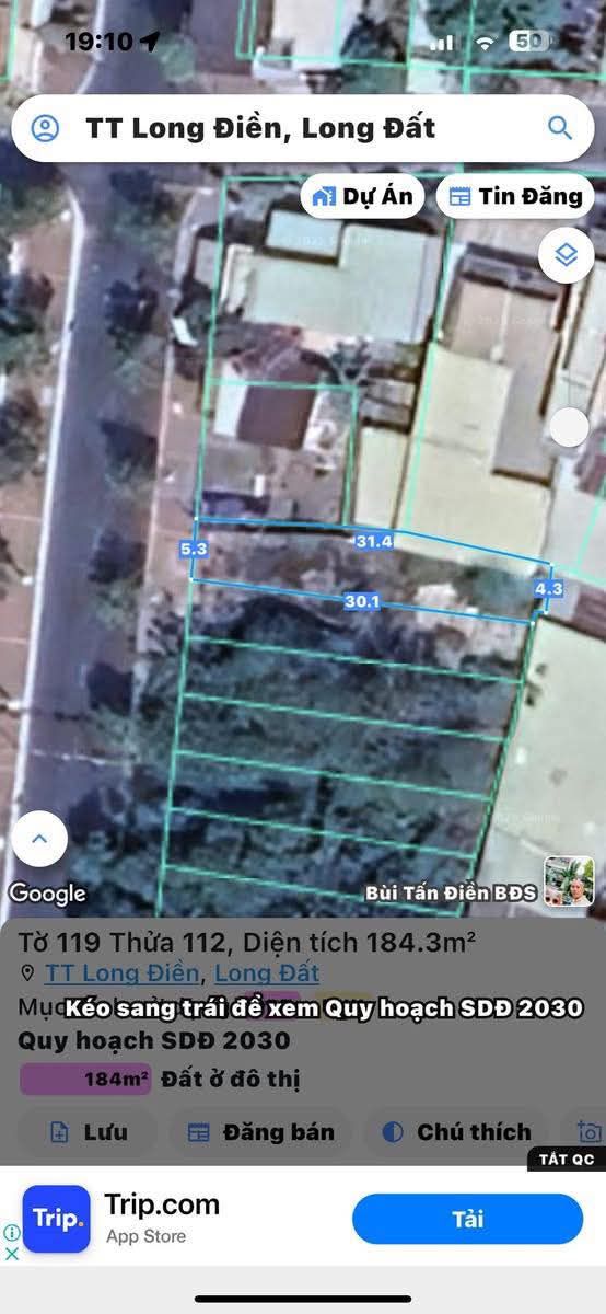 Đất mặt tiền 184m² tại trung tâm thị trấn Long Điền - Cơ hội đầu tư hấp dẫn!