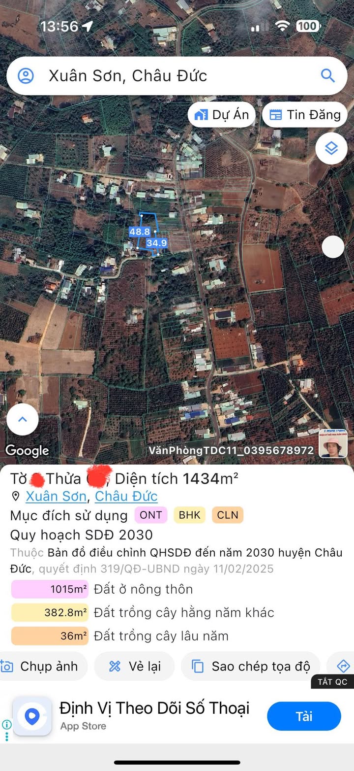 Đất thổ cư Xuân Sơn, Châu Đức 360m² giá 1.2 tỷ - Sổ hồng chính chủ!