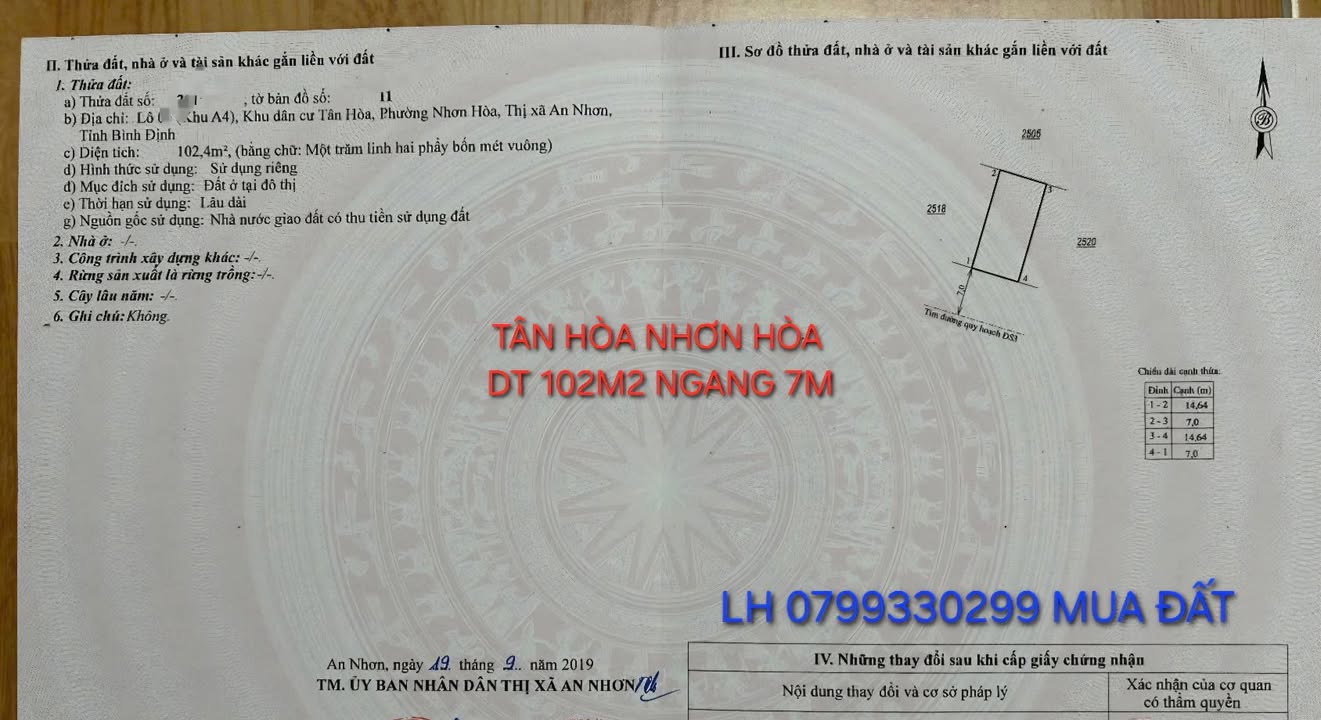 Đất nền An Nhơn 102m² giá 739 triệu - Pháp lý rõ ràng, đầu tư sinh lời!