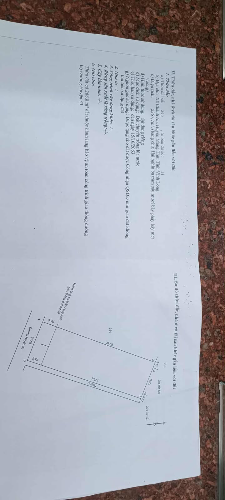 Đất mặt tiền ĐT903, xã Cái Nhum, Vĩnh Long - Diện tích 2367m², giá thương lượng!