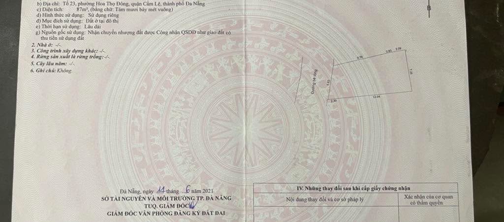 Lô đất 87m² Hoà Thọ Đông, Cẩm Lệ giá 3 tỷ - Phong thuỷ tốt, kiệt ô tô tránh nhau!