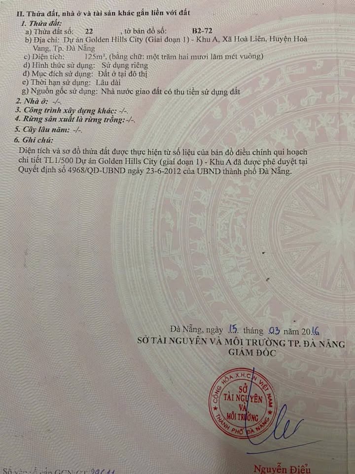 Đất A4 Golden Hill Đà Nẵng 125m² giá 3.49 tỷ - Hướng Tây Nam, Đường 7m5
