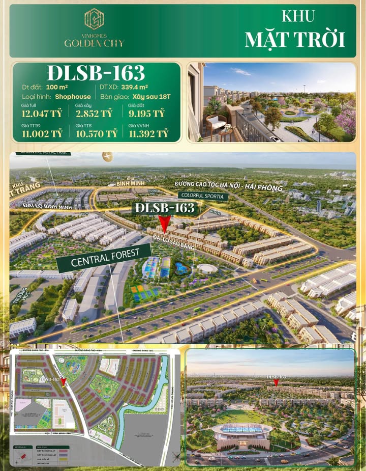 Shophouse Vinhomes Golden City Dương Kinh 100m² giá 9.195 tỷ - Tiềm năng sinh lời vượt trội!