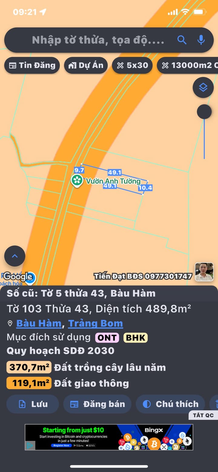 Đất thổ cư xã Bàu Hàm 490m² giá 1.65 tỷ - Cơ hội đầu tư hấp dẫn!