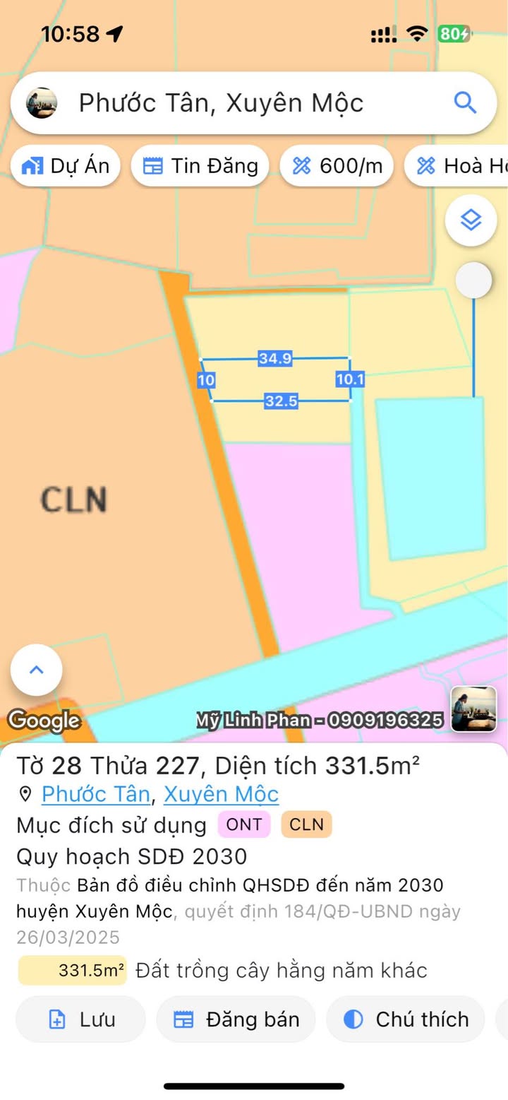 Đất thổ cư Hồ Tràm 340m² giá 1.49 tỷ - Vị trí đẹp, dân cư đông đúc!