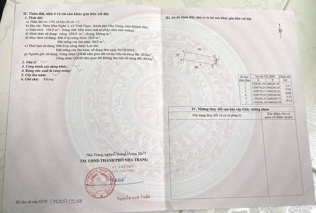 Đất ở Hòn Nghê 2, Vĩnh Ngọc 104.9m² giá chỉ 1.7 tỷ - Sổ hồng chính chủ!