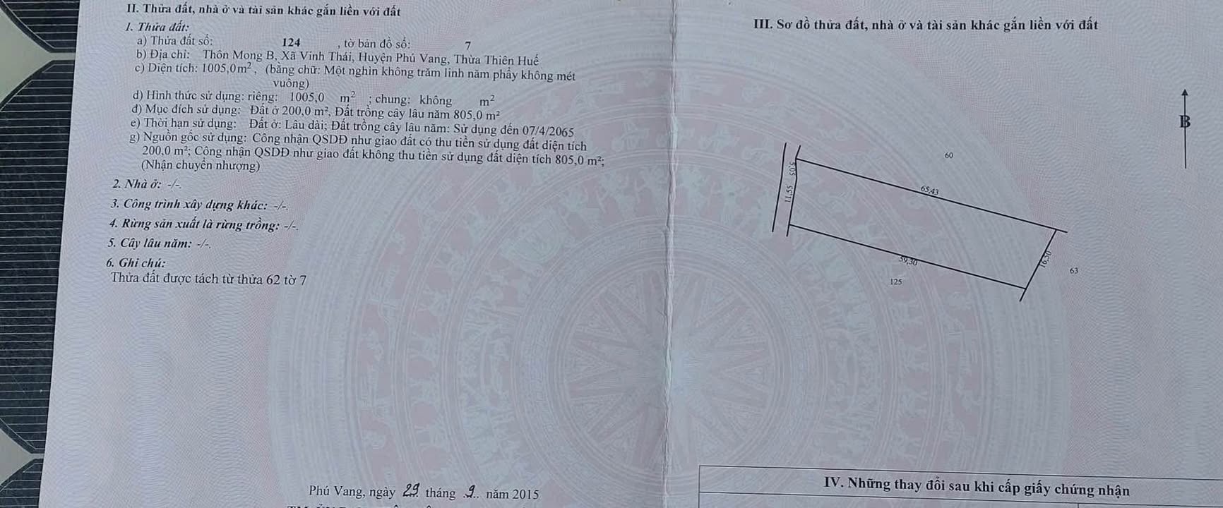 Đất nền 1005m² Xã Vinh Thái - Huyện Phú Vang chỉ 1 tỷ - Đầu tư sinh lời!