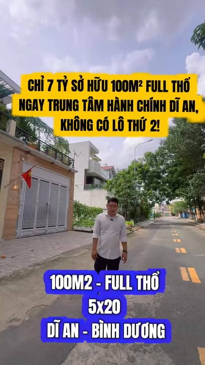 Đất nền Dĩ An 100m² chỉ 7 tỷ - Sổ hồng chính chủ, vị trí trung tâm hành chính