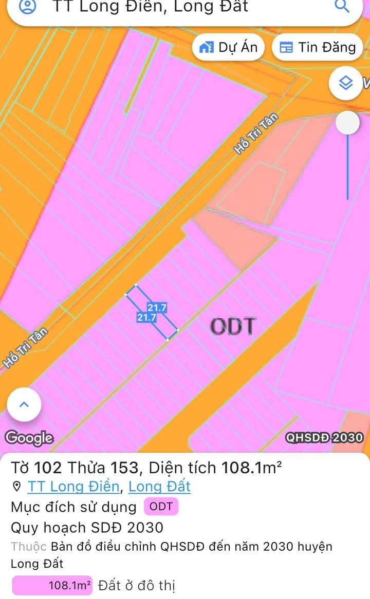 Đất thổ cư đường Hồ Tri Tân, Long Điền 105m² giá 2.8 tỷ - Đầu tư lý tưởng!