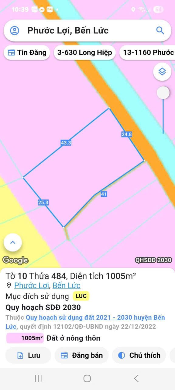 Đất nền Phước Lợi, Bến Lức 1075m² giá 3.8 tỷ - Phân lô đẹp, đầu tư sinh lời!